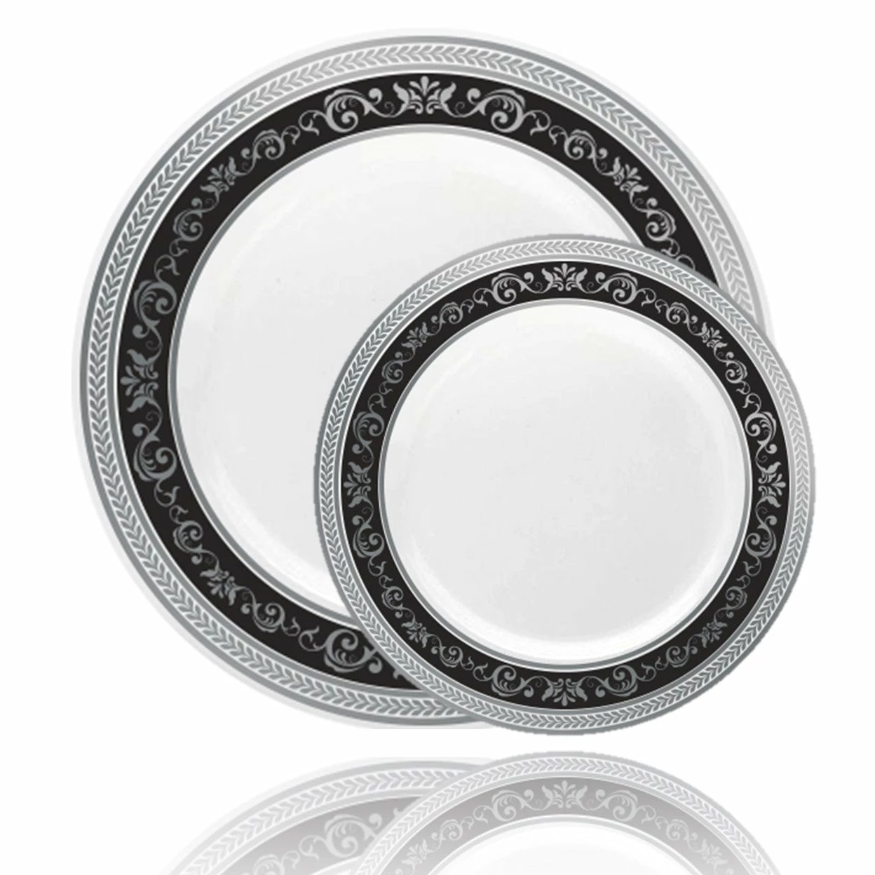 Outlet 🥰 Posh Setting 40 Pack Black and Silver Round Plastic Dinnerware Value Set (20 Guests) - Royal ✨ 4 Outlet 🥰 Posh Setting 40 Pack Black and Silver Round Plastic Dinnerware Value Set (20 Guests) - Royal ✨ - Image 2