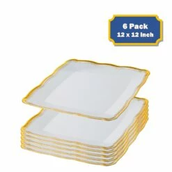 Cheap 🌟 Posh Setting 12 X 12 Inch Square White and Gold Rim Plastic Serving Tray 6 Pack 😍 -Cheap poshsetting Store 12x12Gold