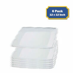 Best reviews of 😉 Posh Setting 12 X 12 Inch Square White and Silver Rim Plastic Serving Tray - 6 Pack 😍 -Cheap poshsetting Store 12x12silver