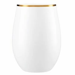 Deals 👏 Posh Setting 16 oz. White Stemless Wine Goblets with Gold Rim 6 Pack 🎉