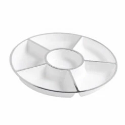 Deals π Posh Setting White and Silver Plastic Round 6 Compartment Serving Tray - 2 Count βοΈ