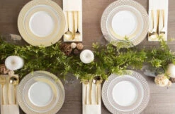 Best Sale 🎉 Posh Setting 40 Pack White and Gold Round Plastic Dinnerware Set (20 Guests) - Honeycomb 👏 -Cheap poshsetting Store 2863 Hsm 600x393 3b338eda 077d 4636 acd7 40a4466ff628