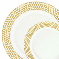 Best Sale π Posh Setting 40 Pack White and Gold Round Plastic Dinnerware Set (20 Guests) - Honeycomb π