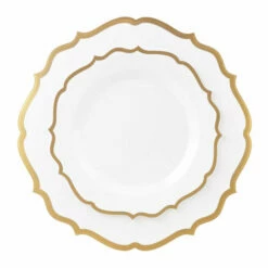 Cheap ✔️ Posh Setting 32 count Combo Pack White and Gold Round Plastic Dinnerware set (16 Guests) - Contemporary 🧨
