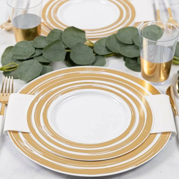 Buy π Posh Setting 20 Pack White and Gold Wide Rim Plastic Dinnerware Set (10 Guests) - Hemisphere π 6 Buy π Posh Setting 20 Pack White and Gold Wide Rim Plastic Dinnerware Set (10 Guests) - Hemisphere π - Image 4