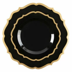 Cheapest ⌛ Posh Setting 32 count Combo Pack Black and Gold Round Plastic Dinnerware set (16 Guests) - Contemporary 🧨 -Cheap poshsetting Store 3162 B 600x600 1