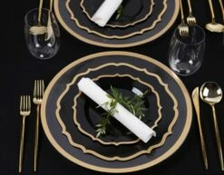 Cheapest ⌛ Posh Setting 32 count Combo Pack Black and Gold Round Plastic Dinnerware set (16 Guests) - Contemporary 🧨 -Cheap poshsetting Store 3162 C 600x469 1