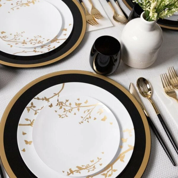 Budget π€© Posh Setting 32 Pack White and Gold Round Plastic Dinnerware Set (16 Guests) - Spring π 4 Budget π€© Posh Setting 32 Pack White and Gold Round Plastic Dinnerware Set (16 Guests) - Spring π - Image 2