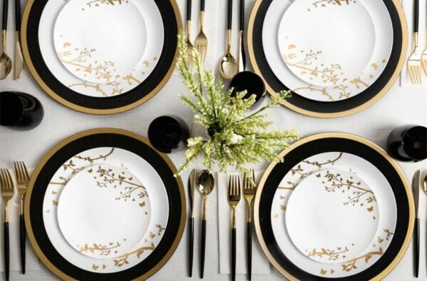 Budget π€© Posh Setting 32 Pack White and Gold Round Plastic Dinnerware Set (16 Guests) - Spring π 5 Budget π€© Posh Setting 32 Pack White and Gold Round Plastic Dinnerware Set (16 Guests) - Spring π - Image 3