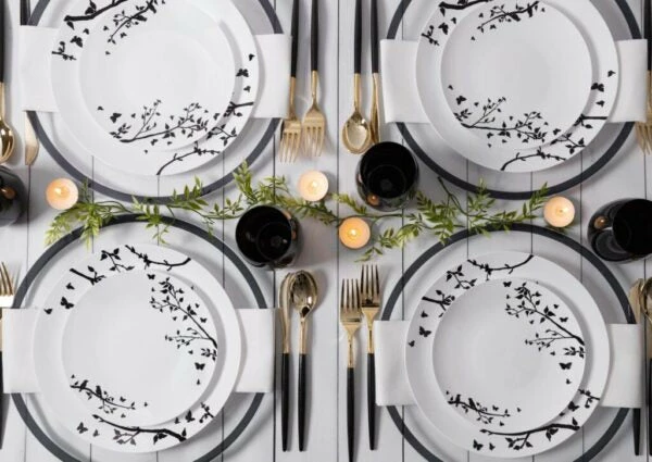 Promo ✨ Posh Setting 32 Pack White and Black Round Plastic Dinnerware Set (16 Guests) - Spring 🥰 5 Promo ✨ Posh Setting 32 Pack White and Black Round Plastic Dinnerware Set (16 Guests) - Spring 🥰 - Image 3