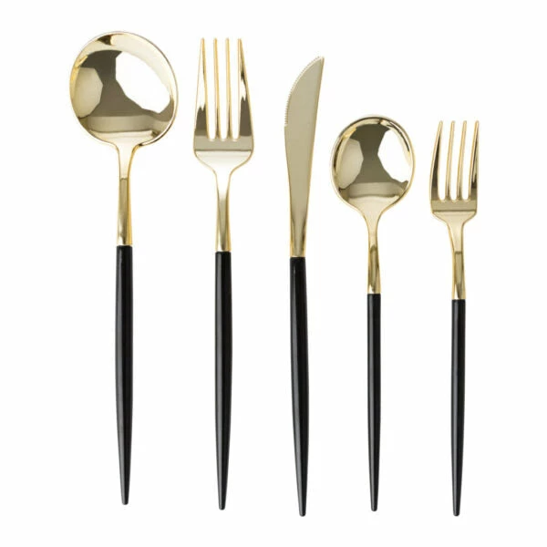 Outlet ✨ Posh Setting Novelty Collection Black/Gold Flatware 32 Count 😀 3 Outlet ✨ Posh Setting Novelty Collection Black/Gold Flatware 32 Count 😀