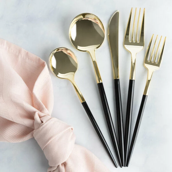 Outlet ✨ Posh Setting Novelty Collection Black/Gold Flatware 32 Count 😀 4 Outlet ✨ Posh Setting Novelty Collection Black/Gold Flatware 32 Count 😀 - Image 2
