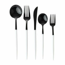 Discount 🛒 Posh Setting Novelty Collection Black/White Flatware Set 40 Pieces - Setting for 8 😍