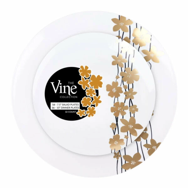 Flash Sale β€οΈ Posh Setting 32 Pack Black/Gold Round Plastic Dinnerware Set (16 Guests) - Vine π― 5 Flash Sale β€οΈ Posh Setting 32 Pack Black/Gold Round Plastic Dinnerware Set (16 Guests) - Vine π― - Image 3