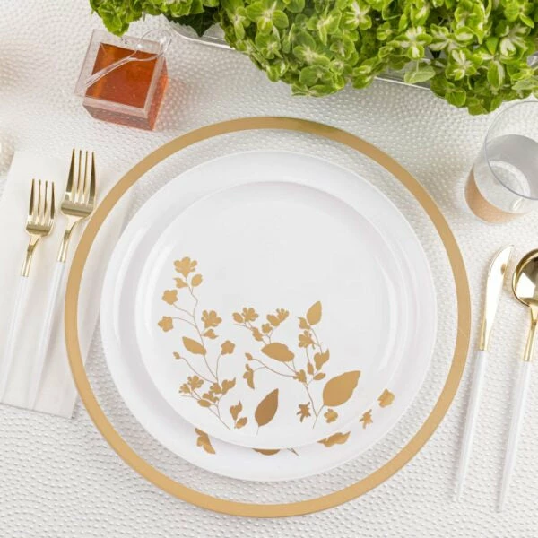 Hot Sale π Posh Setting 20 Pack White and Gold Round Plastic Dinnerware Set (10 Guests) - Garden π 4 Hot Sale π Posh Setting 20 Pack White and Gold Round Plastic Dinnerware Set (10 Guests) - Garden π - Image 2