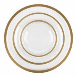 Best Sale π₯° Posh Setting 24 Pack Clear and Gold Rim Plastic Dinnerware Set (8 Guests) - Contrast π―