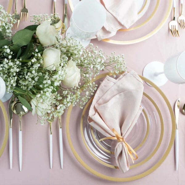 Best Sale 🥰 Posh Setting 24 Pack Clear and Gold Rim Plastic Dinnerware Set (8 Guests) - Contrast 💯 4 Best Sale 🥰 Posh Setting 24 Pack Clear and Gold Rim Plastic Dinnerware Set (8 Guests) - Contrast 💯 - Image 2