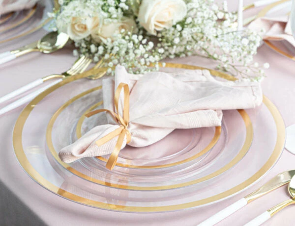 Best Sale 🥰 Posh Setting 24 Pack Clear and Gold Rim Plastic Dinnerware Set (8 Guests) - Contrast 💯 5 Best Sale 🥰 Posh Setting 24 Pack Clear and Gold Rim Plastic Dinnerware Set (8 Guests) - Contrast 💯 - Image 3