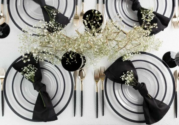 Flash Sale β€οΈ Posh Setting 32 Pack Clear and Black Rim Plastic Dinnerware Set (16 Guests) - Contrast π 5 Flash Sale β€οΈ Posh Setting 32 Pack Clear and Black Rim Plastic Dinnerware Set (16 Guests) - Contrast π - Image 3