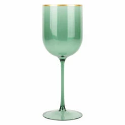 Outlet 🛒 Posh Setting 12 Oz Green Gold Rim Plastic Wine Goblets 5 Pack ✔️