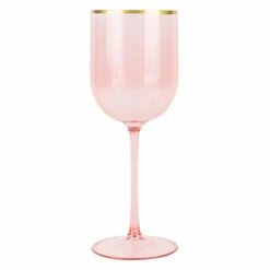 Discount π Posh Setting 12 Oz Pink Gold Rim Plastic Wine Goblets 5 Pack π