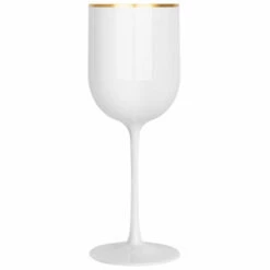 Best Pirce 🤩 Posh Setting 12 Oz White Plastic Wine Goblets with Gold Rim 5 Pack ✔️