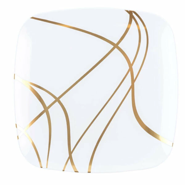 Budget π Posh Setting 32 Pack White and Gold Square Plastic Dinnerware Set (16 Guests) - Impulse π 8 Budget π Posh Setting 32 Pack White and Gold Square Plastic Dinnerware Set (16 Guests) - Impulse π - Image 6