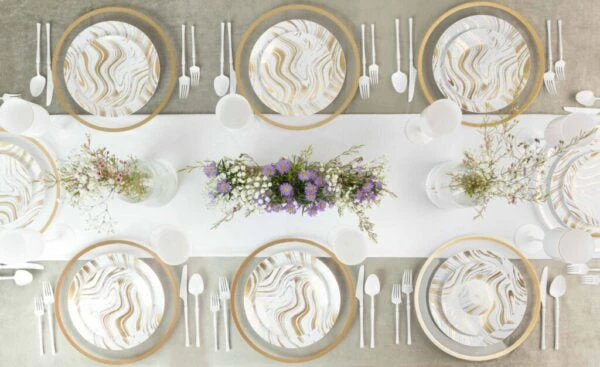 Discount π Posh Setting 32 Pack White and Gold Round Plastic Dinnerware Set (16 Guests) - Curve βοΈ 4 Discount π Posh Setting 32 Pack White and Gold Round Plastic Dinnerware Set (16 Guests) - Curve βοΈ - Image 2