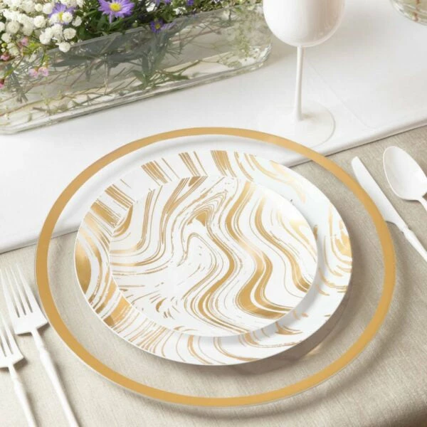 Discount π Posh Setting 32 Pack White and Gold Round Plastic Dinnerware Set (16 Guests) - Curve βοΈ 6 Discount π Posh Setting 32 Pack White and Gold Round Plastic Dinnerware Set (16 Guests) - Curve βοΈ - Image 4