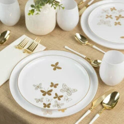 Cheapest 🥰 Posh Setting 20 Pack White and Gold Round Plastic Dinnerware Set (10 Guests) - Butterfly 😀 -Cheap poshsetting Store 3839 C 600x600 3e749776 60c3 4223 8418 0f671cdcc061