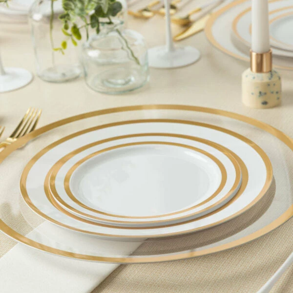 Cheapest β Posh Setting 32 Pack White and Gold Rim Plastic Dinnerware Set (16 Guests) - Symmetry π 4 Cheapest β Posh Setting 32 Pack White and Gold Rim Plastic Dinnerware Set (16 Guests) - Symmetry π - Image 2