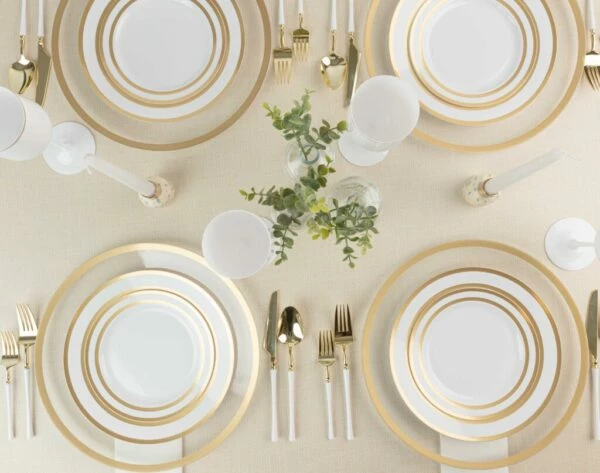 Cheapest β Posh Setting 32 Pack White and Gold Rim Plastic Dinnerware Set (16 Guests) - Symmetry π 8 Cheapest β Posh Setting 32 Pack White and Gold Rim Plastic Dinnerware Set (16 Guests) - Symmetry π - Image 6