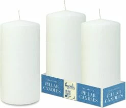 Best Sale ⌛ Posh Setting White Pillar Candles Unscented Dripless Clean Burning Smokeless Dinner Candle 4" x 8" 2 Pack 👍