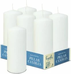 Outlet ⌛ Posh Setting White Pillar Candles Unscented Dripless Clean Burning Smokeless Dinner Candle 3" x 7" 6 Pack 🥰