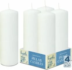Deals 🛒 Posh Setting White Pillar Candles Unscented Dripless Clean Burning Smokeless Dinner Candle 3" x 9" 4 Pack ❤️