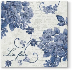 Outlet 🧨 Posh Setting Blue Linen Roses Airlaid 1/4 Fold Dinner Napkin - 50 pack 😉