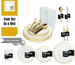 Coupon 😍 Posh Setting White and Gold/Silver Round Plastic Wedding Value Set (120 Servings) - Confetti 🎁