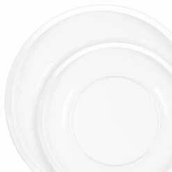 Discount 🛒 Posh Setting 32 Pack Clear and White Rim Plastic Dinnerware Set (16 Guests) - Contrast ❤️