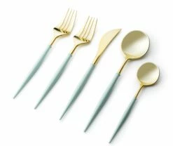 Flash Sale ✔️ Posh Setting Noble Collection Gold And Turquoise Flatware Set 40 Count-Setting for 8 🔔