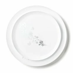 Brand new π Posh Setting 20 Pack White and Silver Round Plastic Dinnerware Set (10 Guests) - Garden Edge π