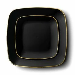 Promo 🎉 Posh Setting 32 Pack Black and Gold Square Plastic Dinnerware Set (16 Guests) - Classic Square 😍