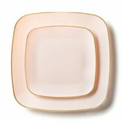 Budget π Posh Setting 32 Pack Pink and Gold Square Plastic Dinnerware Set (16 Guests) - Classic Square π