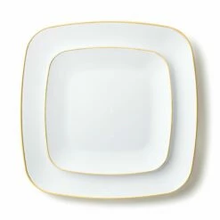 Best Sale π€© Posh Setting 32 Pack White and Gold Square Plastic Dinnerware Set (16 Guests) - Classic Square β