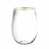 Hot Sale ⌛ Posh Setting 16 oz. Clear Stemless Wine Goblets With Gold Rim 6 Pack 🎁