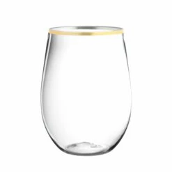 Hot Sale ⌛ Posh Setting 16 oz. Clear Stemless Wine Goblets With Gold Rim 6 Pack 🎁