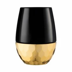 Brand new 😀 Posh Setting 16 Oz Black Stemless Wine Goblets with 🔨 Hammered Gold Design 6 Pack 🔔