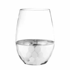 Cheapest ❤️ Posh Setting 16 Oz Clear Stemless Wine Goblets with 🔨 Hammered Silver Design 6 Pack 🥰