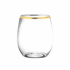 Promo 🎁 Posh Setting 12 oz. Clear Stemless Wine Goblets With Gold Rim 6 Pack ❤️