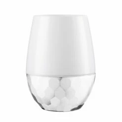 Top 10 👍 Posh Setting 16 Oz White Stemless Wine Goblets with 🔨 Hammered Silver Design 6 Pack ⭐