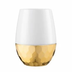 Top 10 ✔️ Posh Setting 16 Oz White Stemless Wine Goblets with 🔨 Hammered Gold Design 6 Pack 😉
